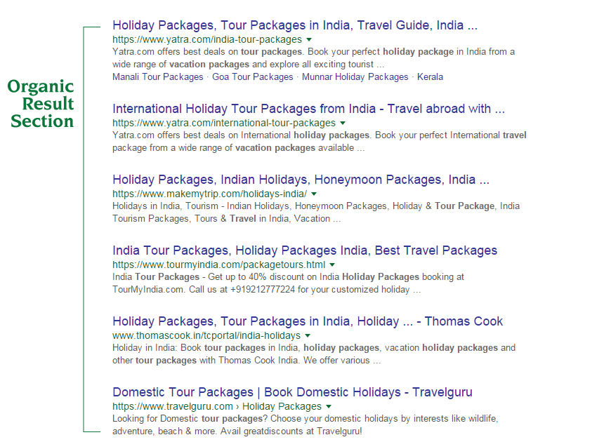 organic result section of google SERP