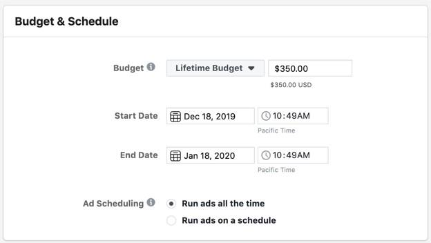 Facebook campaign scheduling options