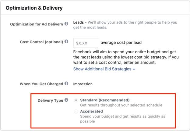 Facebook delivery option